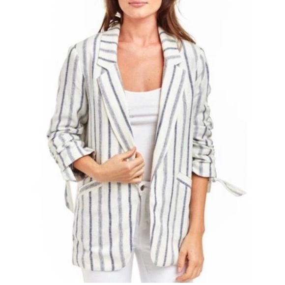 DREW Anthropologie Rikki Striped White & Blue Linen Blazer Women’s Size XS - Picture 12 of 12